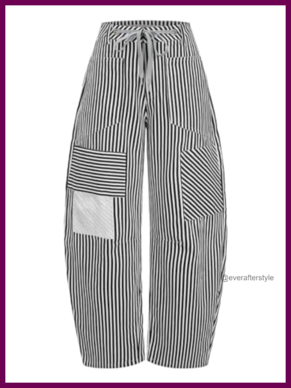 Womens High Waist Wide Leg Striped Jeans Drawstring Loose Baggy Denim Pants